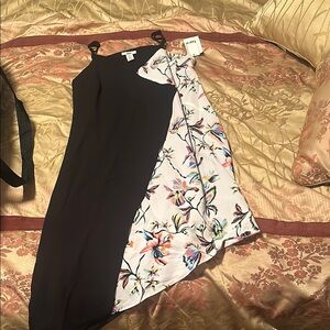 Floral Black and White Asymmetrical Dress